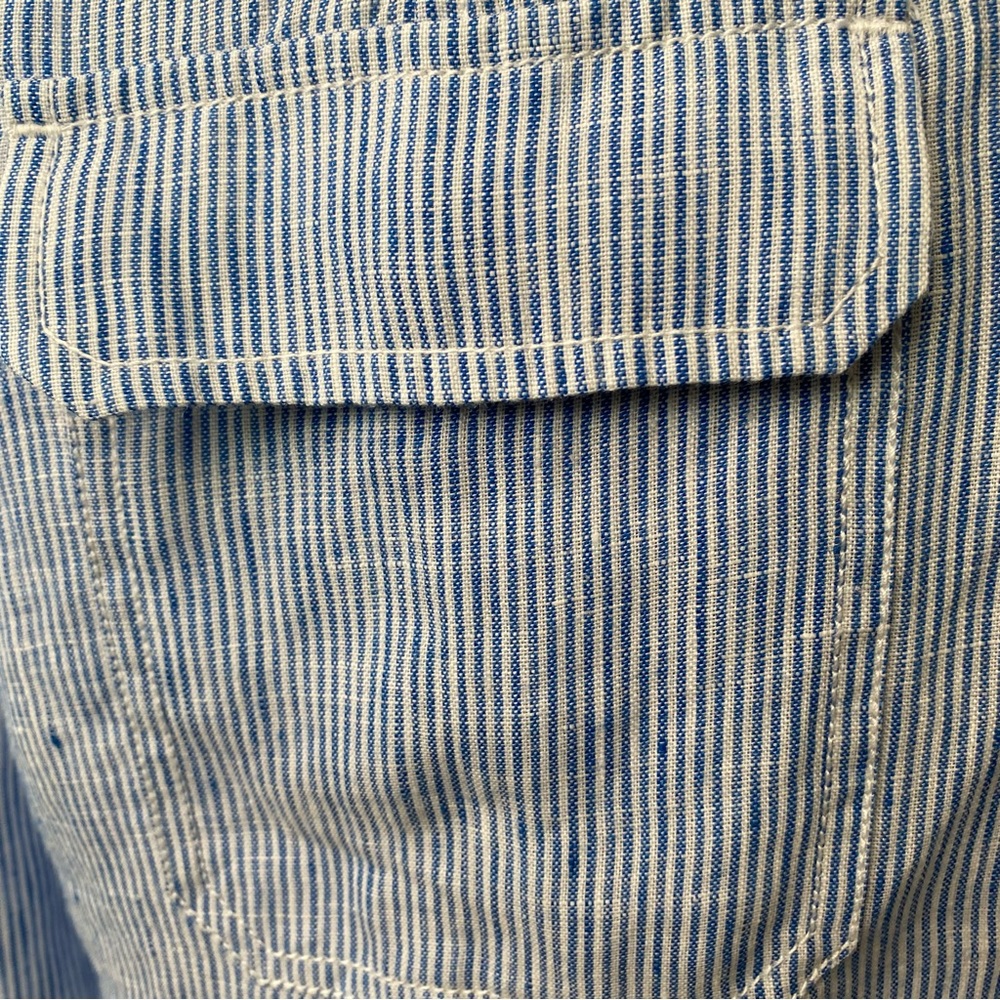 Elie Tahari Linen Pinstriped Button Up Shirt With Pockets - Picture 13 of 16
